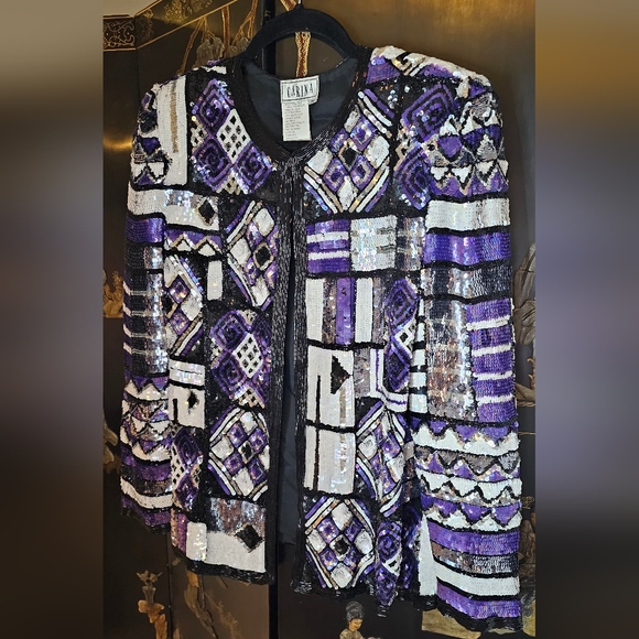 VTG 90's Sequin Geometric Beaded Sequin Jacket Sz M